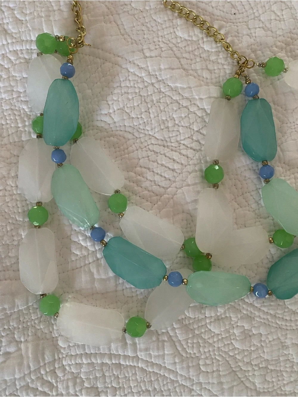 Statement Necklace Green White & Blue